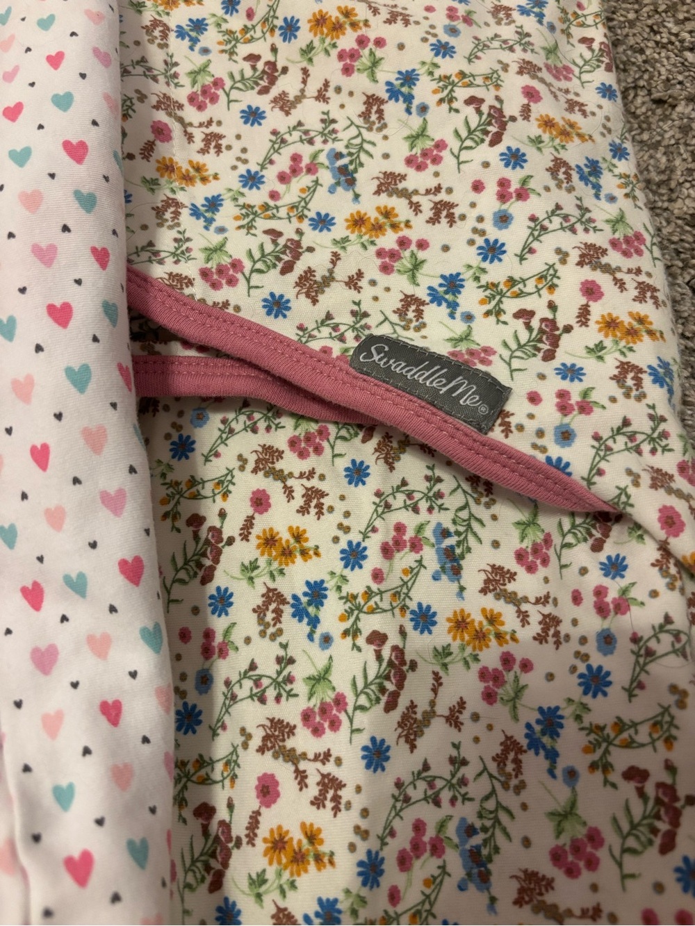 SwaddleMe Baby Swaddle Pair – Hearts and Floral Prints - Picture 2 of 5